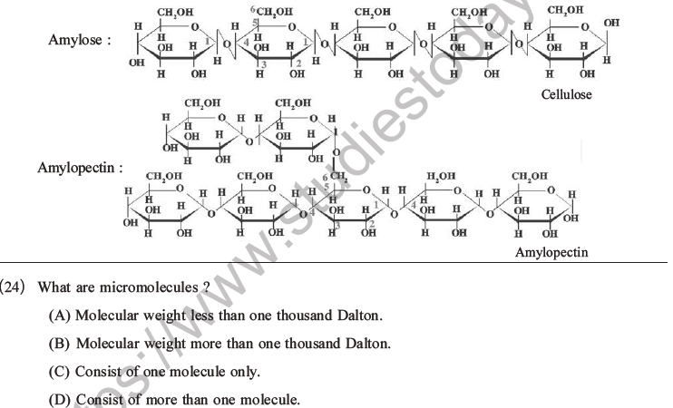 NEET Biology Biomolecules MCQs Set C, Multiple Choice Questions